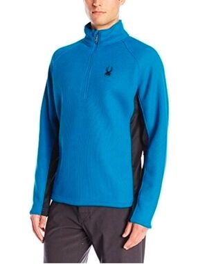 SPYDER Core Men's Knit Pullover 1/4 Zip Ski Snowboard Blue/Black Size L